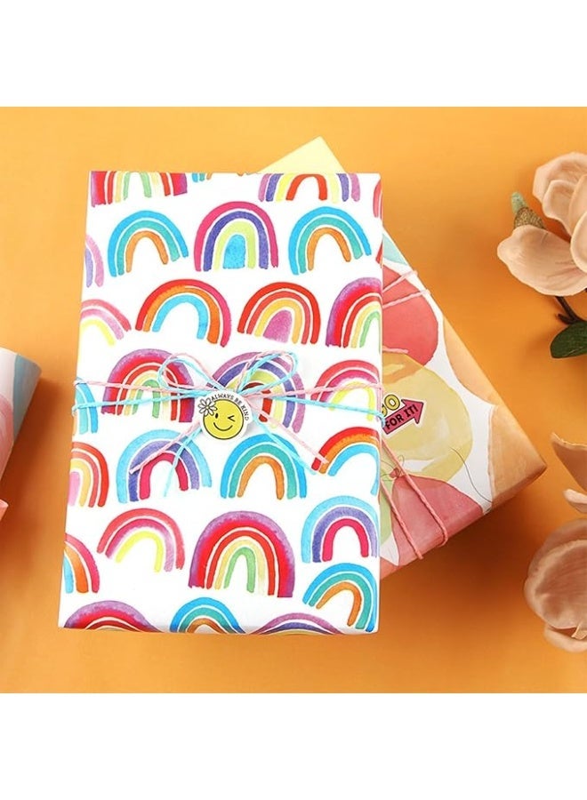 AIWANTO Rainbow Gift Wrap Paper Set 50 × 70 cm Colourful Wrapping Paper with String & Stickers for Birthdays, Valentine’s Day & Celebrations (12 Sets x 2 Pack) - Image 3